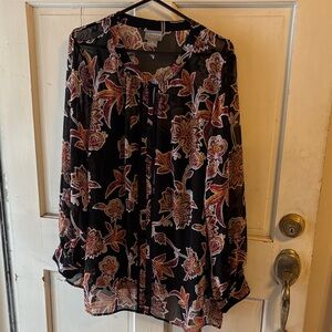 Liz Claiborne Black Floral Sheer Blouse